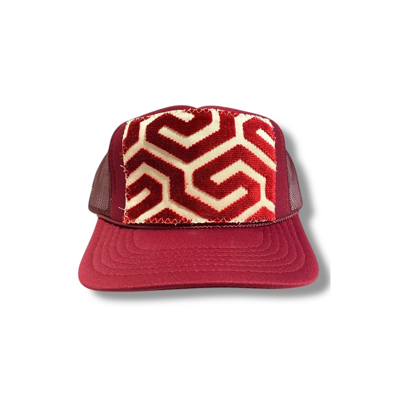 Kilim Trucker Hat -Burgundy w/ Geometric Pattern