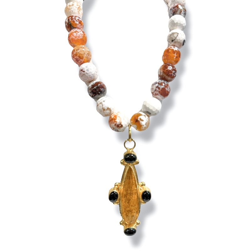 Made in the Deep South 1960s Citrine & Onyx 1960s Agate Necklace