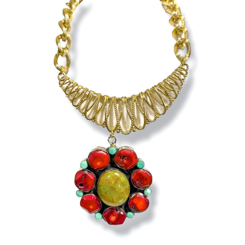 Made in the Deep South 1960s Coral, Agate, Turquoise 1970s Necklace
