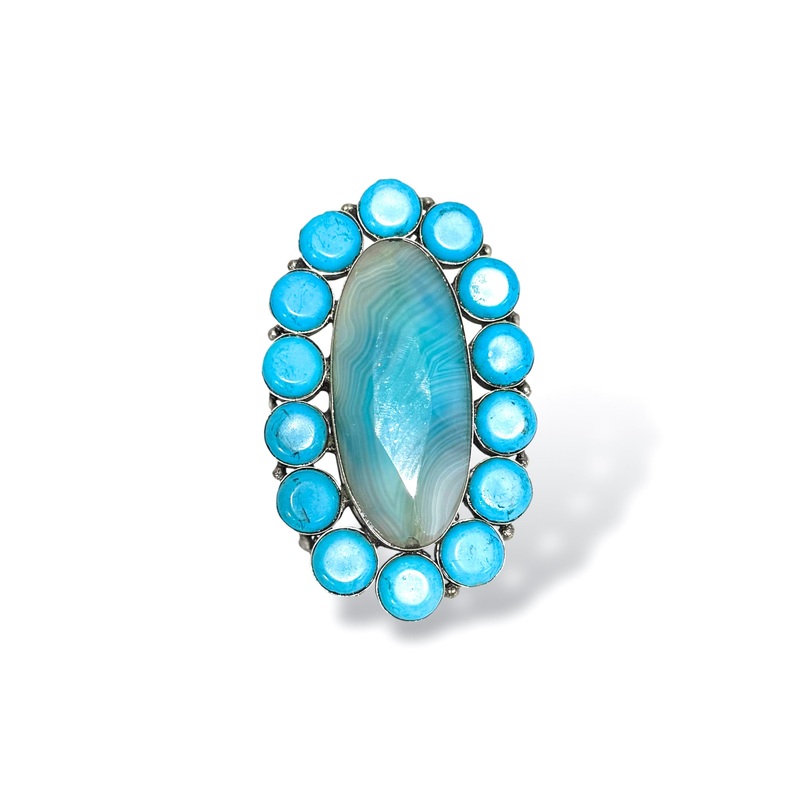 Made in the Deep South 1970s Agate & Turquoise Adjustable Ring