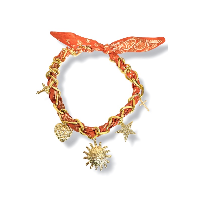 Onto Us Orange Charm Scarf Necklace