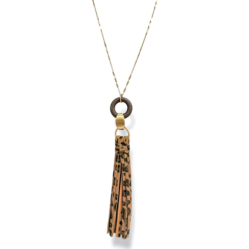 She’s The One Leopard Leather Tassel Pendant Necklace
