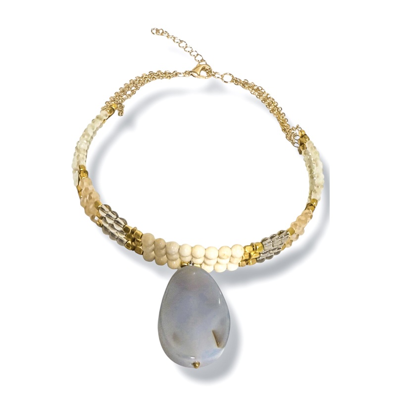 Together Again Stone Drop Bead Choker Necklace