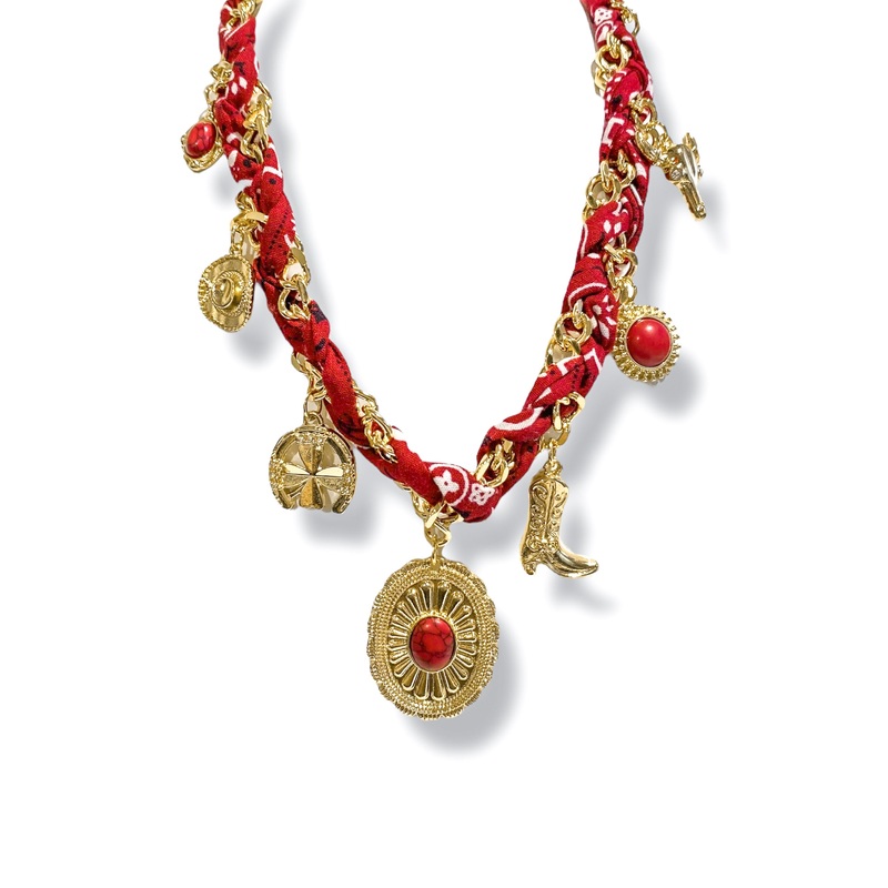 Weston Western Burgundy Charm Scarf Necklace