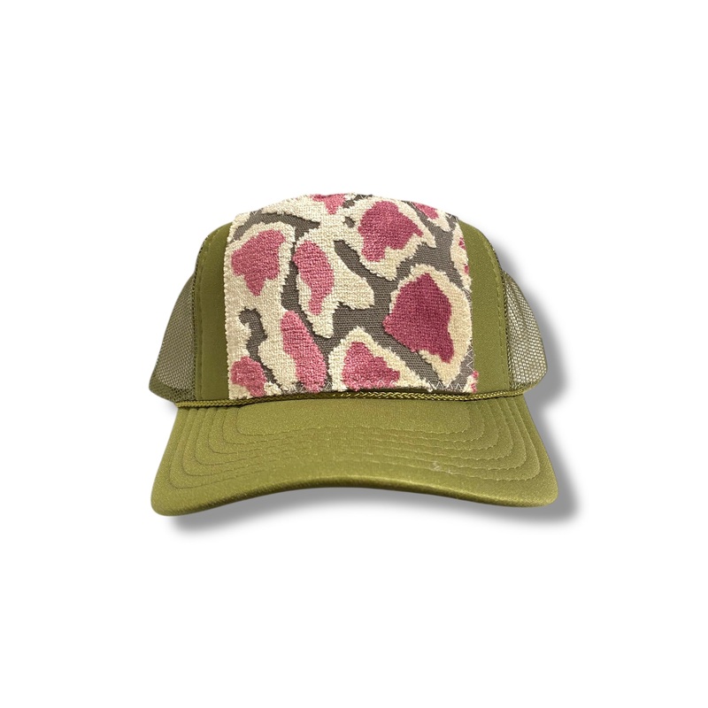 Kilim Trucker Hat -Olive w/Mauve Cheetah Print