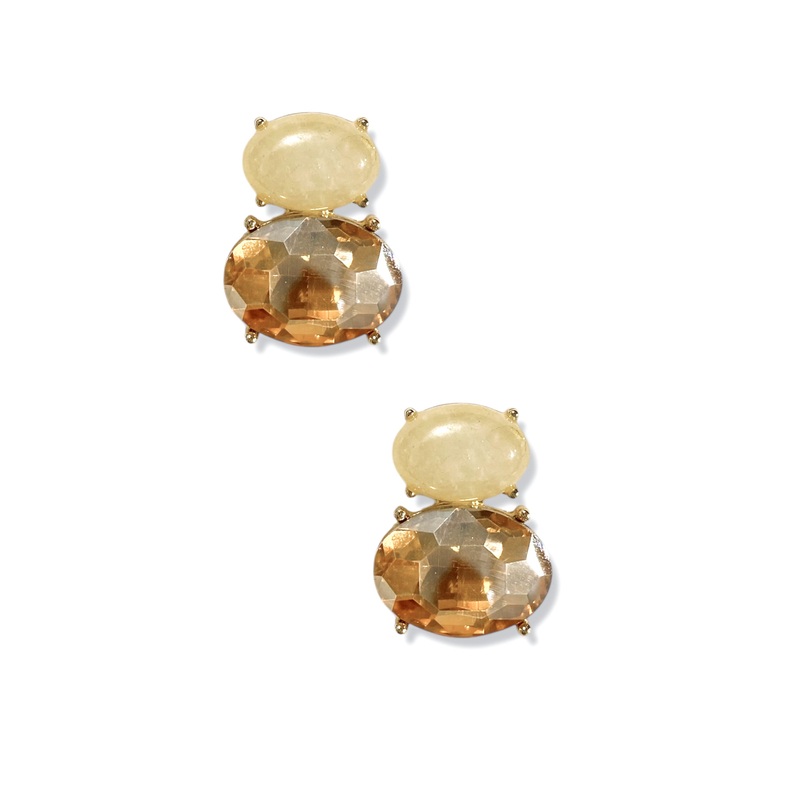 Pretty Please Beige Oval Stone Earrings