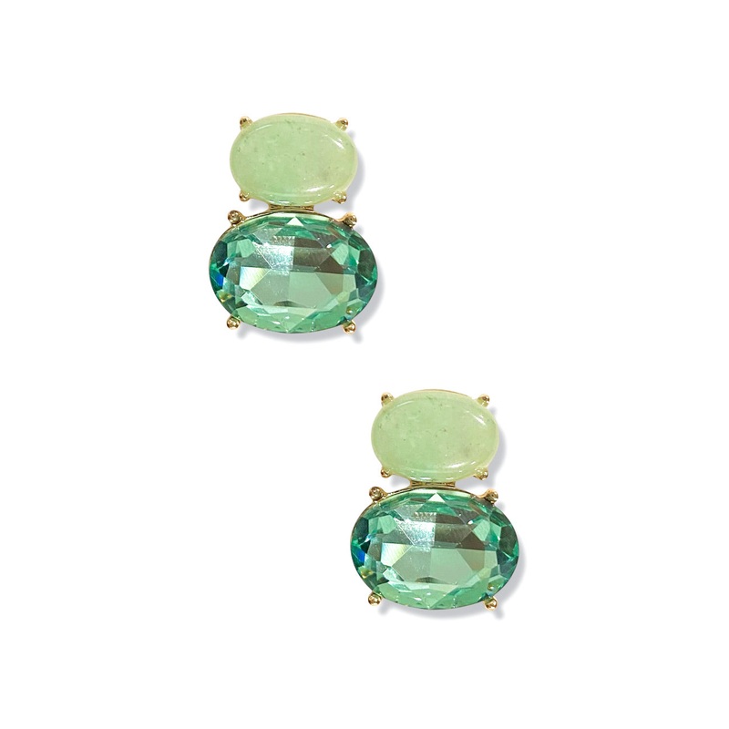 Pretty Please Green Oval Stone Earrings