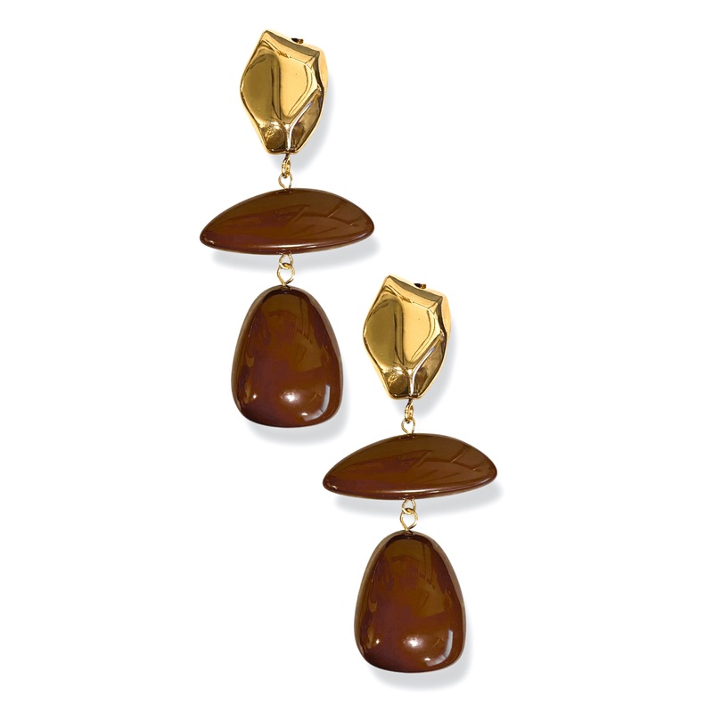 Take Me Back Brown Geometric Drop Earrings