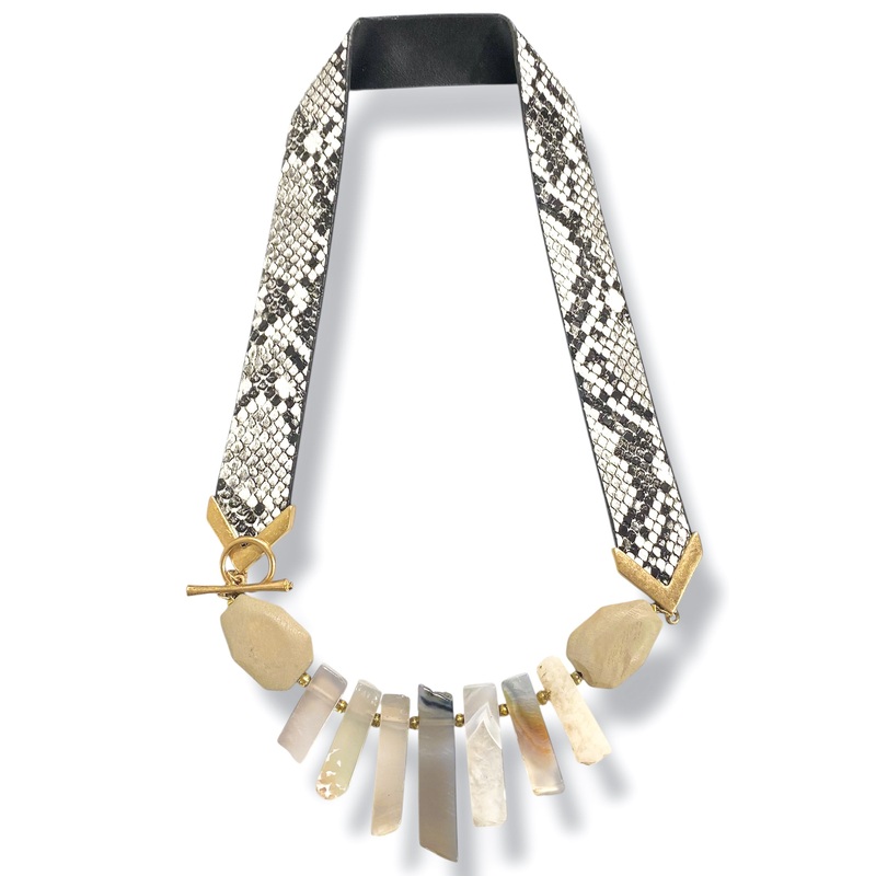 Catch Me Here Leather Strap Stone Bar Necklace
