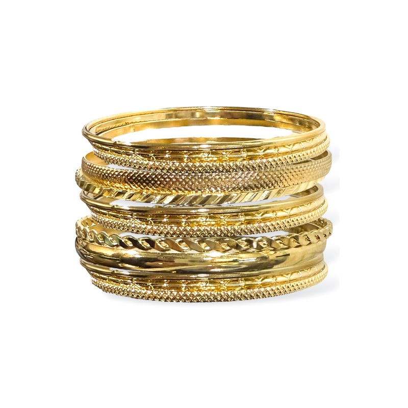 Fully Fulfilled Gold Textured Multi Bangle Bracelet Set