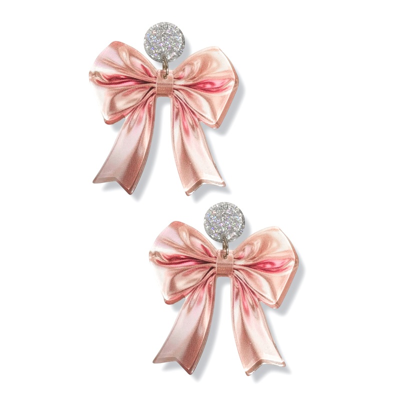 Girly Tough Pink Bow Drop Earrings