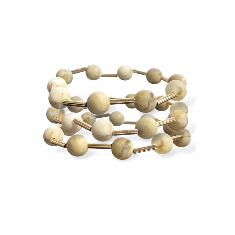 Great Adventure Beige Marble Bead & Bar Bracelet Set