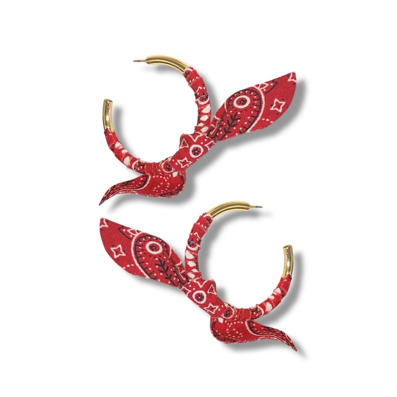 Here For A Time Red Bandana Hoop Earrings