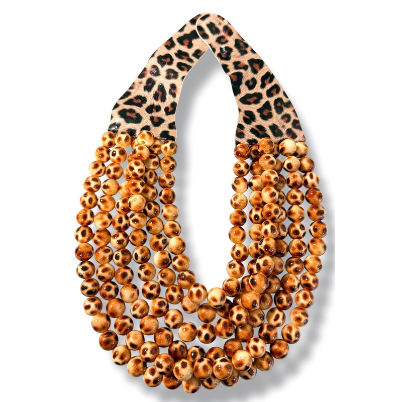 Leo Brown Leopard Beaded Layered Necklace