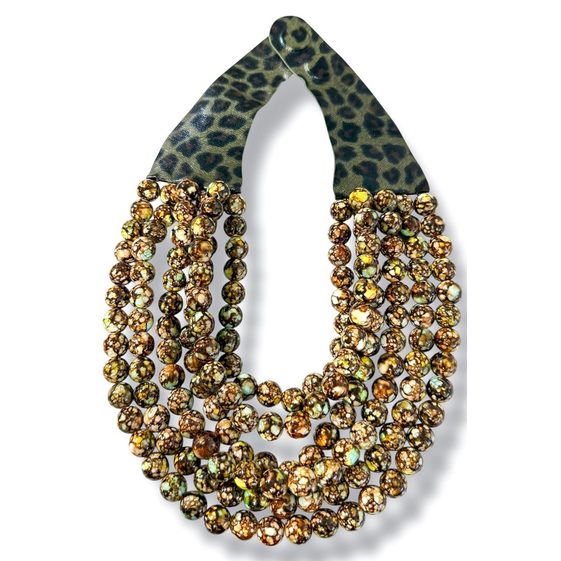 Leo Green Leopard Beaded Layered Necklace