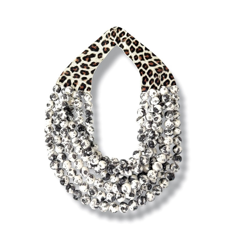 Leo White Leopard Beaded Layered Necklace