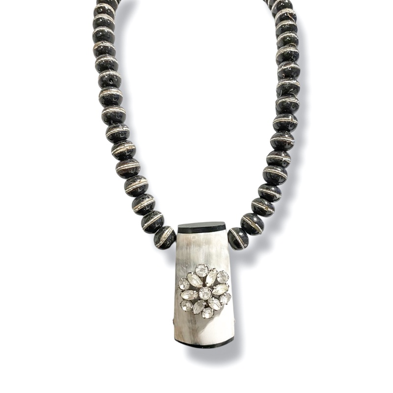 Made in the Deep South 1930s Brooch 1960s Bone Pendant Black Bone Bead Necklace