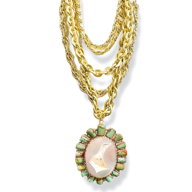 Made in the Deep South 1960s Druzy & Turquoise Pendant 1960s Necklace