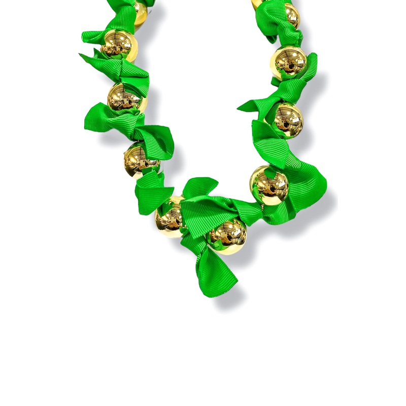 Better Days Green Bead and Ribbon Necklace