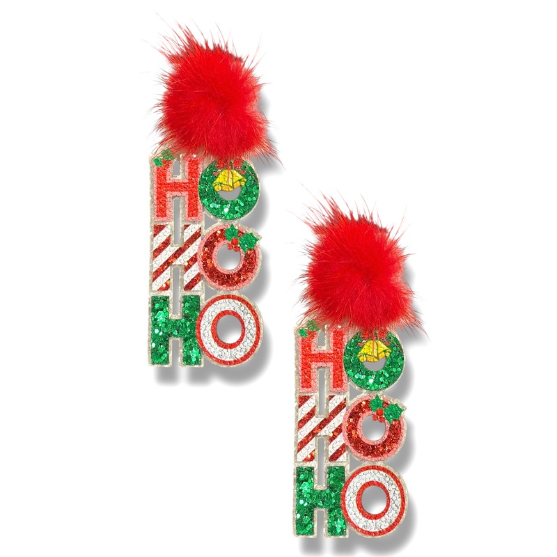 HO HO HO Glitter & Pom Earrings