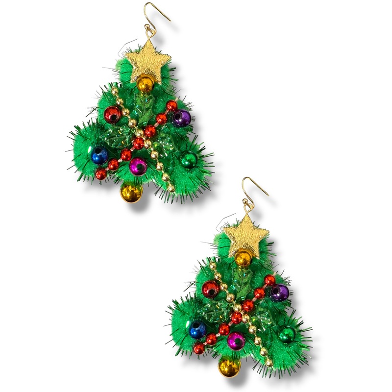 Rocking Around Green Pompom Christmas Tree Earrings