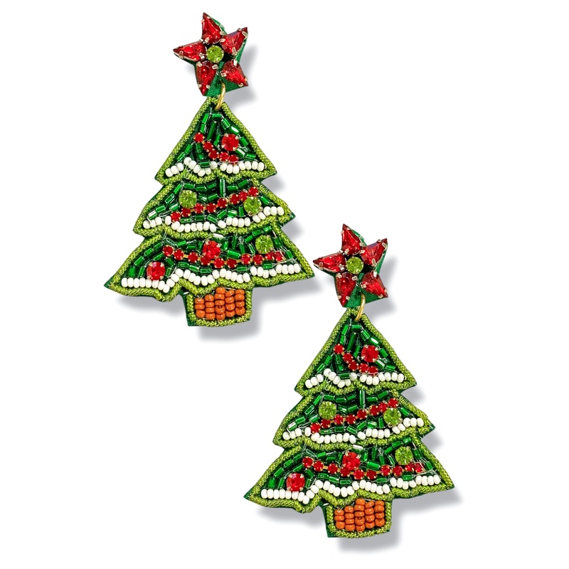 Traditional Christmas Tree Beaded Earrings