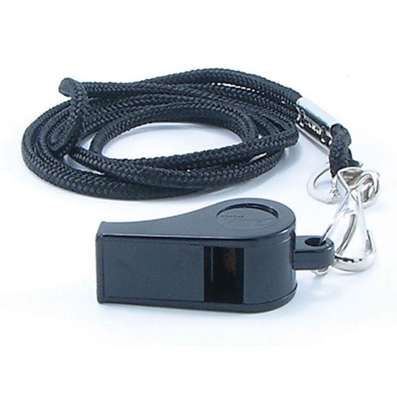 Plastic Whistle w/ Lanyard|Black|One Size