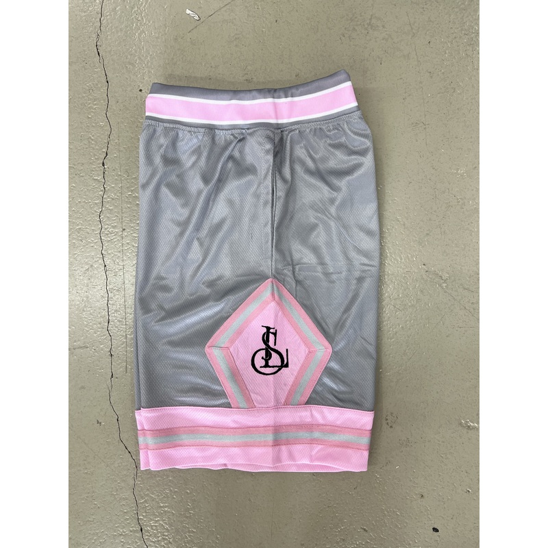 LS BASKETBALL SHORTS GREY PINK ADULTS