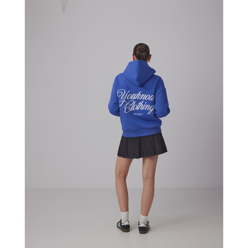 YOU KNOW SCRIPT ZIP HOOD COBALT