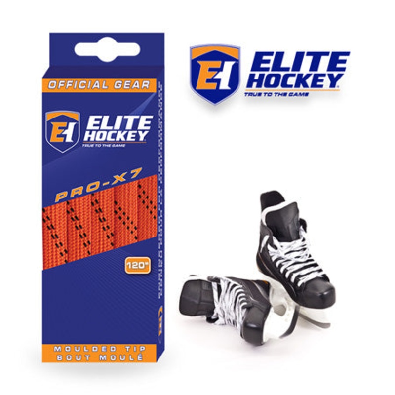 Elite Hockey Pro X7 Wide Non Waxed Orange Hockey Laces